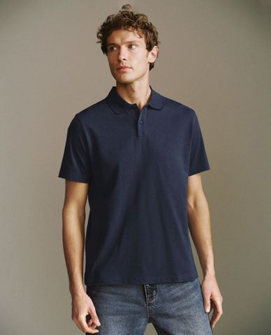  URBAN REVIVO - Áo polo nam cổ bẻ tay ngắn Button Half 