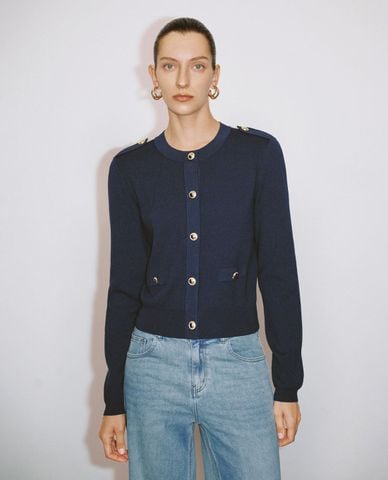  URBAN REVIVO - Áo khoác nữ cardigan phối nút thanh lịch 