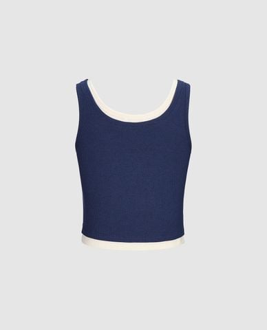  URBAN REVIVO - Áo sát nách nữ cổ tròn phom croptop 