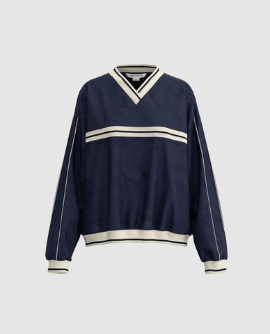  URBAN REVIVO - Áo sweatshirt nữ cổ V kẻ sọc thời trang 