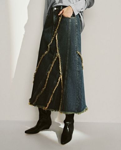  URBAN REVIVO - Chân váy denim midi cá tính 