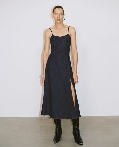  URBAN REVIVO - Đầm hai dây midi xẻ tà cá tính 