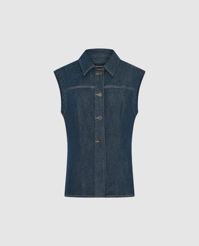  URBAN REVIVO - Áo sát nách nữ denim cổ bẻ 
