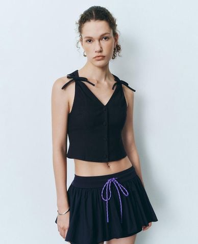  URBAN REVIVO - Áo sát nách nữ cổ V phối nơ 