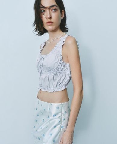  URBAN REVIVO - Áo hai dây nữ phom croptop Shirred 