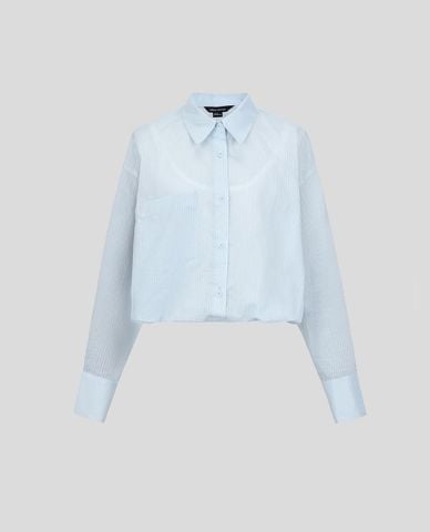  URBAN REVIVO - Áo sơ mi nữ cổ bẻ tay dài phom croptop 