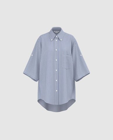  URBAN REVIVO - Áo sơ mi nữ cổ bẻ tay dài kẻ sọc 