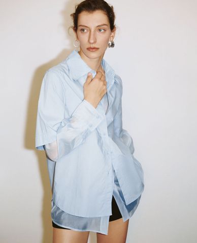  URBAN REVIVO - Áo sơ mi nữ cổ bẻ tay dài 2 trong 1 