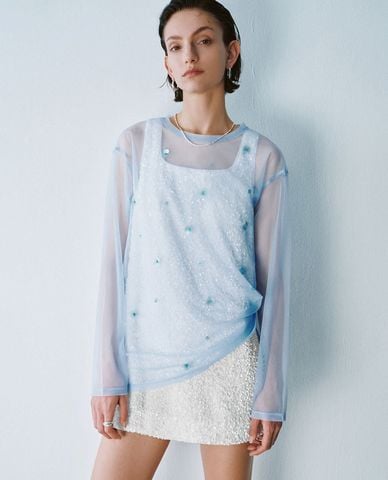  URBAN REVIVO - Áo kiểu nữ tay dài xuyên thấu 