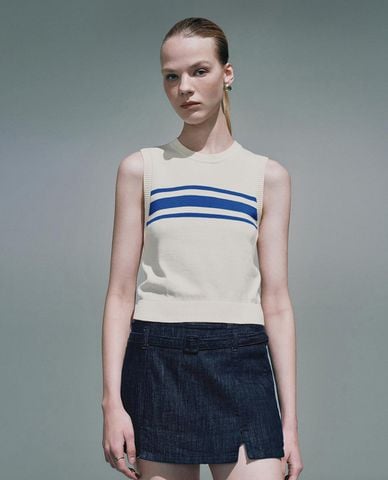  URBAN REVIVO - Áo sát nách nữ dệt kim kẻ sọc 