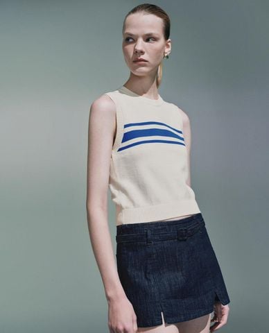  URBAN REVIVO - Áo sát nách nữ dệt kim kẻ sọc 