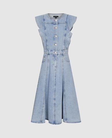  URBAN REVIVO - Đầm denim midi sát nách thanh lịch 
