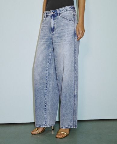  URBAN REVIVO - Quần jeans nữ ống rộng thanh lịch 