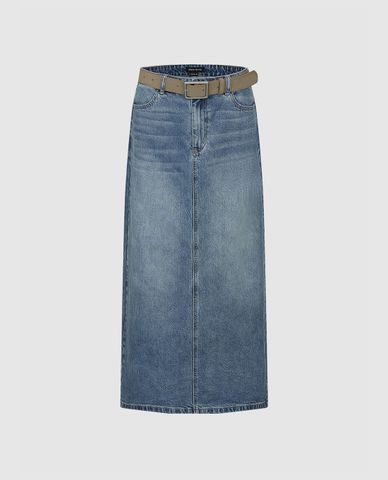  URBAN REVIVO - Chân váy denim mini phối thắt lưng 