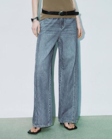  URBAN REVIVO - Quần jeans nữ ống rộng hiện đại 