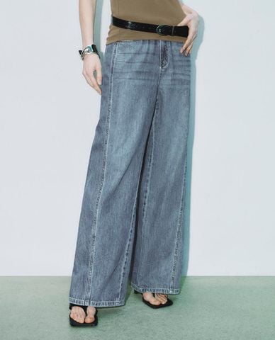  URBAN REVIVO - Quần jeans nữ ống rộng hiện đại 