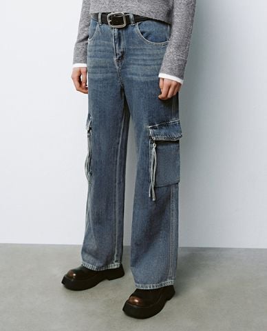  URBAN REVIVO - Quần jeans nữ ống đứng túi hộp 