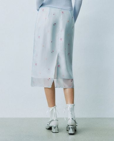  URBAN REVIVO - Chân váy phom suông midi Floral Sheer 