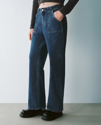  URBAN REVIVO - Quần jeans nữ ống đứng thanh lịch 