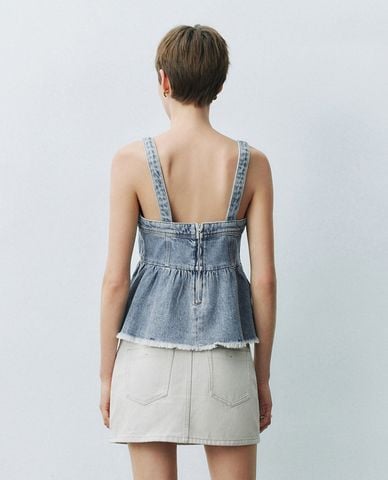  URBAN REVIVO - Áo hai dây nữ denim cổ vuông 