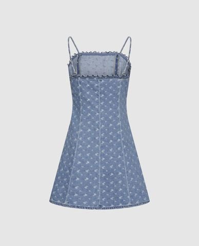  URBAN REVIVO - Đầm hai dây mini denim in hoa 