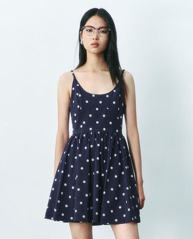  URBAN REVIVO - Đầm hai dây mini chấm bi dáng xoè 