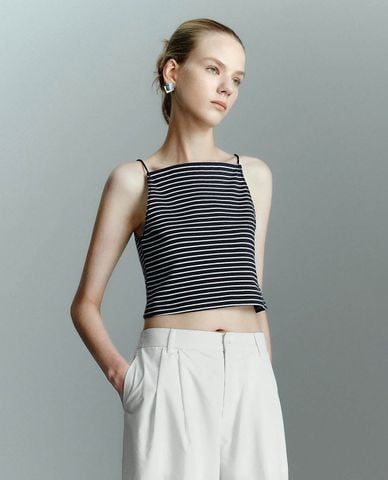  URBAN REVIVO - Áo hai dây nữ phom croptop kẻ sọc 
