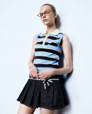  URBAN REVIVO - Áo sát nách nữ dệt kim kẻ sọc 