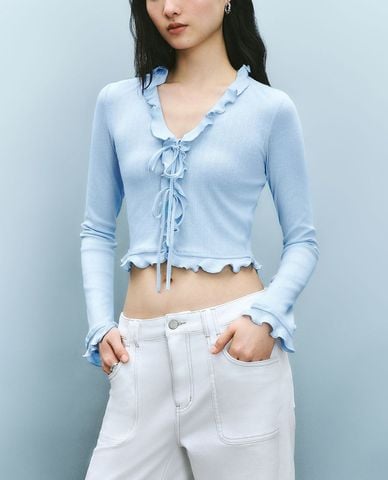  URBAN REVIVO - Áo croptop nữ tay dài phom ôm 