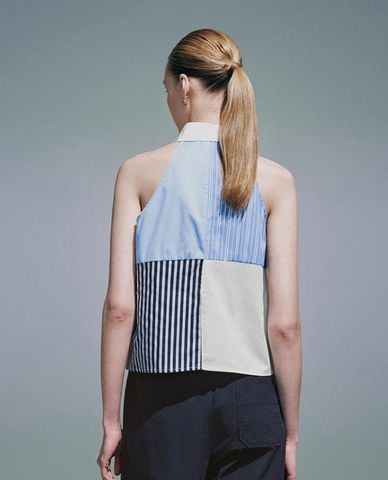  URBAN REVIVO - Áo sơ mi nữ sát nách phối màu độc đáo 