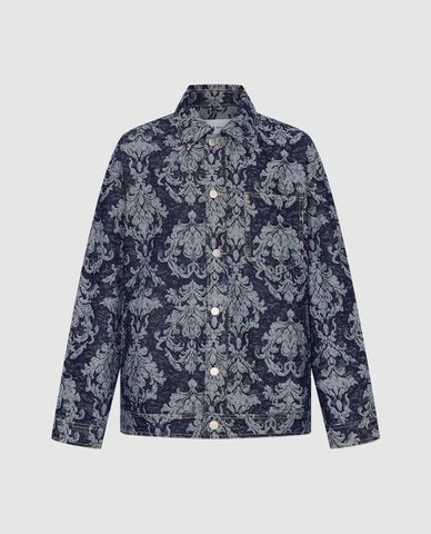  URBAN REVIVO - Áo khoác denim nam in hoa văn 