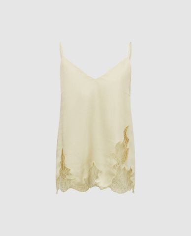  URBAN REVIVO - Áo hai dây nữ cổ V phối ren quyến rũ 