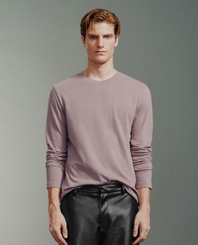  URBAN REVIVO - Áo thun nam cổ tròn tay dài Straight 