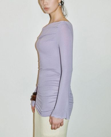  URBAN REVIVO - Áo trễ vai nữ xếp nếp phom ôm 