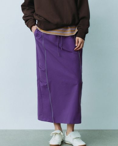  URBAN REVIVO - Chân váy phom suông midi phối dây rút 