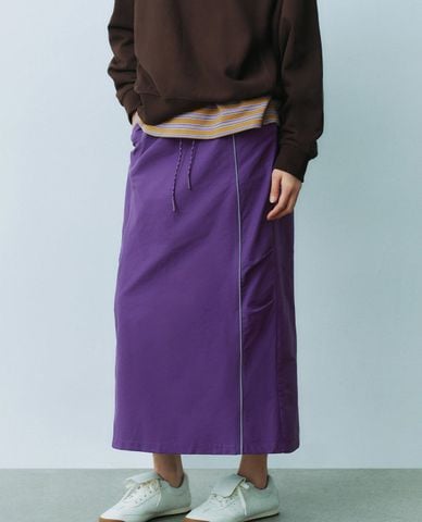  URBAN REVIVO - Chân váy phom suông midi phối dây rút 