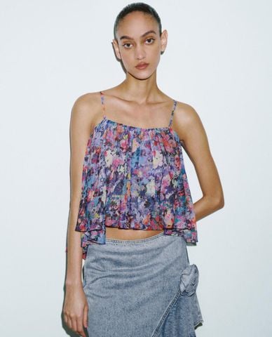  URBAN REVIVO - Áo hai dây nữ cổ vuông Floral 