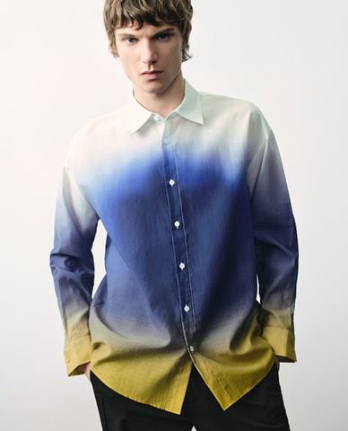  URBAN REVIVO - Áo sơ mi nam cổ bẻ tay dài Gradient Button Up Loose 