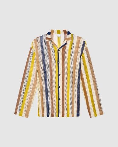  URBAN REVIVO - Áo sơ mi nam cổ bẻ tay dài kẻ sọc 