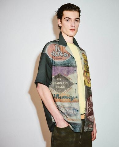  URBAN REVIVO - Áo sơ mi nam cổ bẻ tay ngắn Loose Printed 
