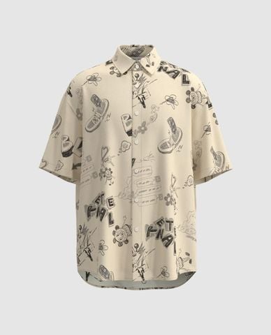  URBAN REVIVO - Áo sơ mi nam cổ bẻ tay ngắn in họa tiết 