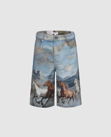  URBAN REVIVO - Quần short jeans nam ống rộng Vogue 