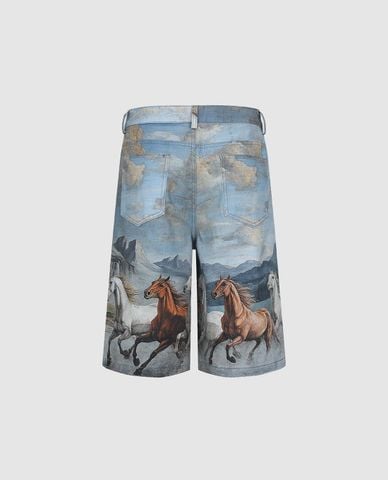  URBAN REVIVO - Quần short jeans nam ống rộng Vogue 