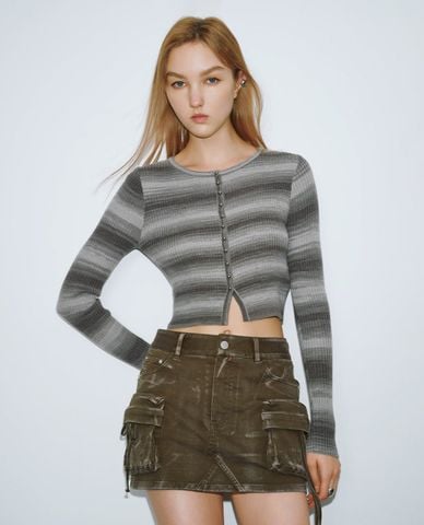  URBAN REVIVO - Áo dệt kim nữ phom croptop phối nút 