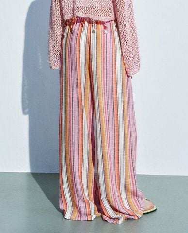  URBAN REVIVO - Quần nữ ống rộng kẻ sọc Loose 