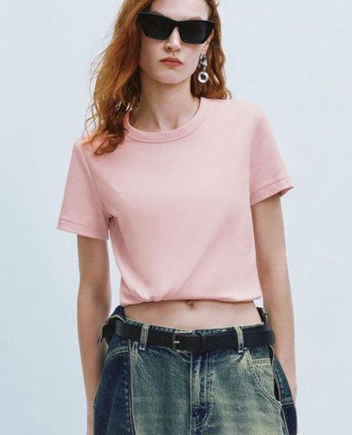  URBAN REVIVO - Áo thun nữ cổ tròn tay ngắn Straight 