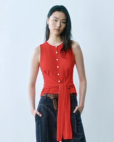  URBAN REVIVO - Áo sát nách nữ phối dây buộc eo 