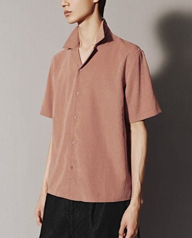  URBAN REVIVO - Áo sơ mi nam cổ bẻ tay ngắn Lapel 