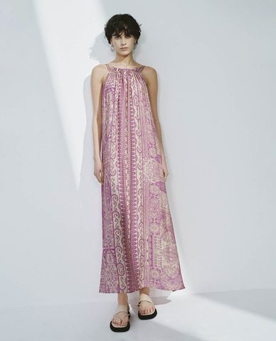  URBAN REVIVO - Đầm maxi cổ yếm phom suông 