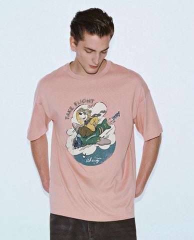  URBAN REVIVO - Áo thun nam cổ tròn tay ngắn in họa tiết 